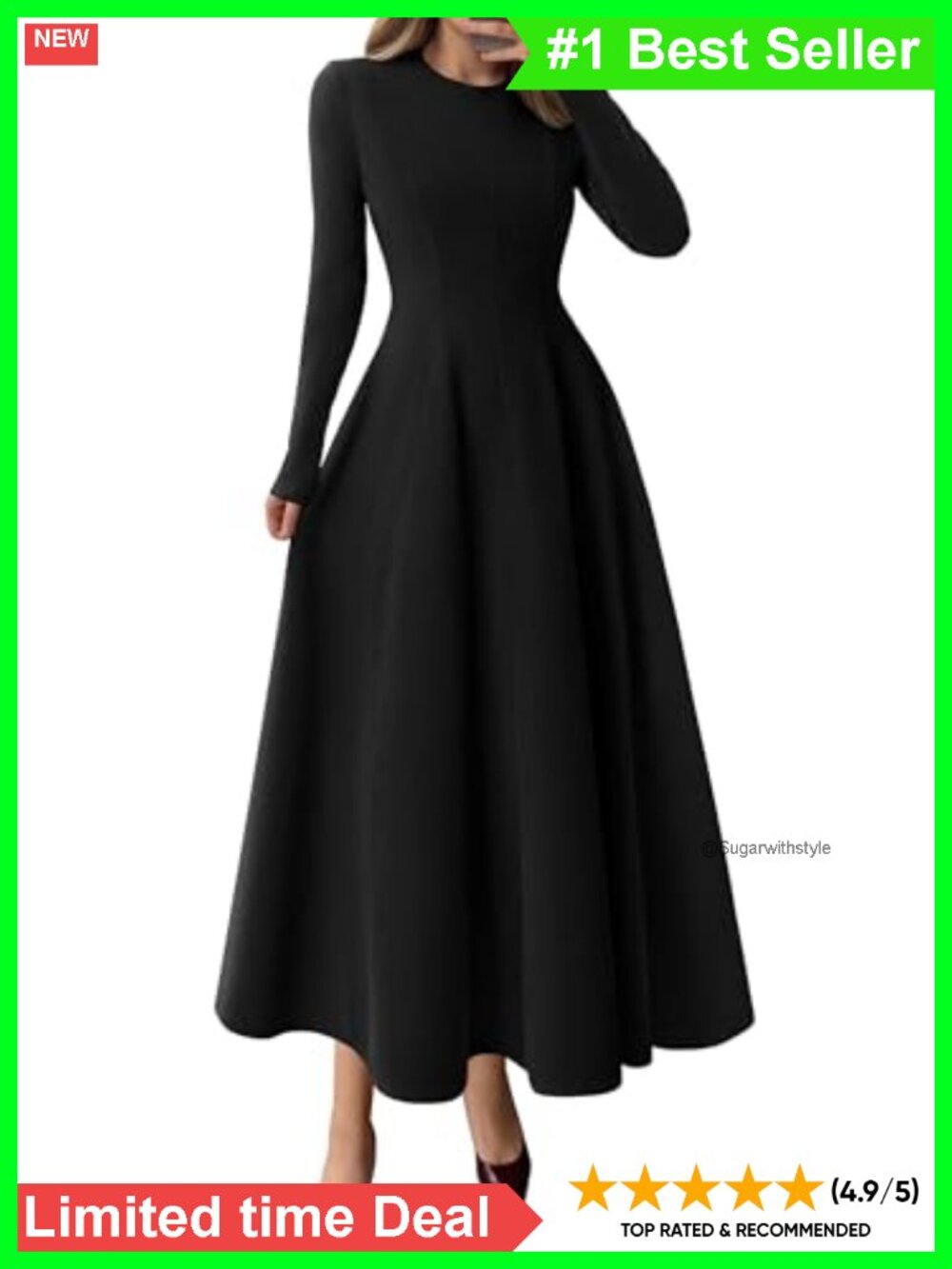 Long Sleeve A-Line Midi Cocktail Dress Fit & Flare Ruffle Hem